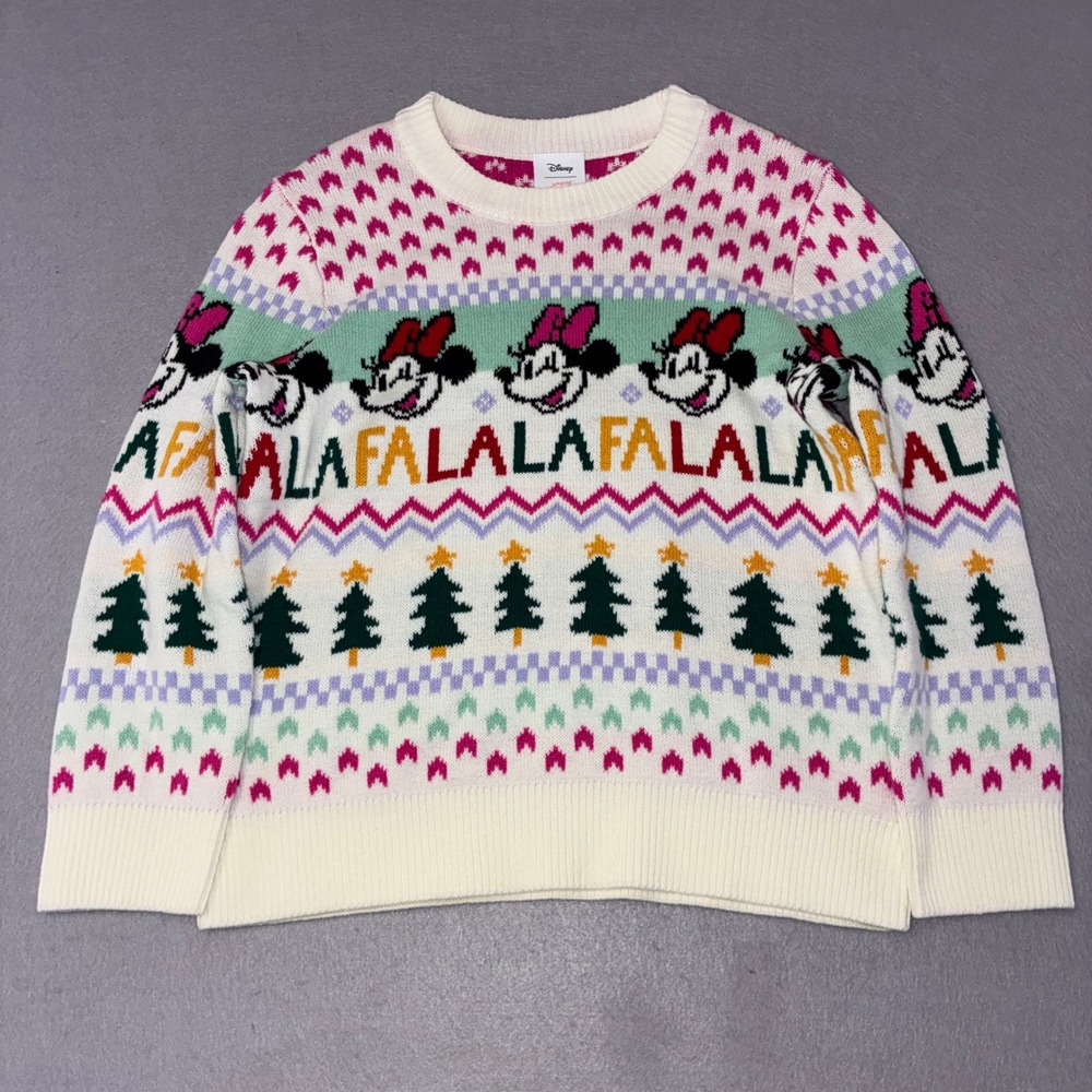 Disney Mickey Minnie Mouse Sweater Kids S White NEW Holiday Christmas Knit